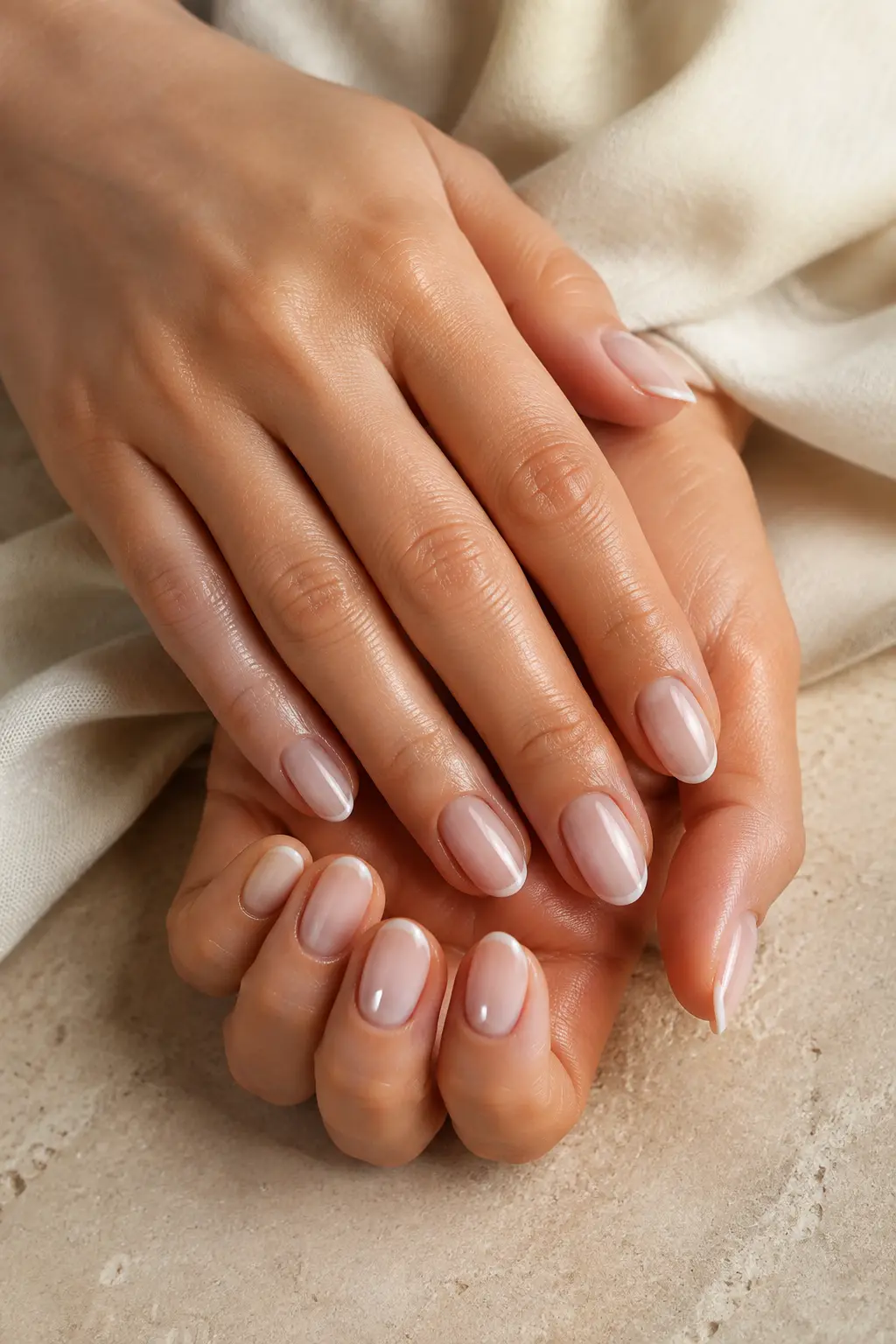 Manucure nude laiteuse avec micro-French blanche